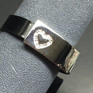 Rhinestone Heart Bracelet Black Vinyl Silver Snap Latch Retro BoHo